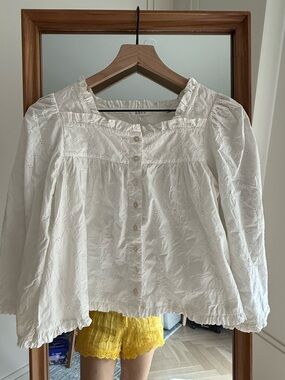 Doen Lunaria Top Eyelet Ruffle Square-Neck Blouse
